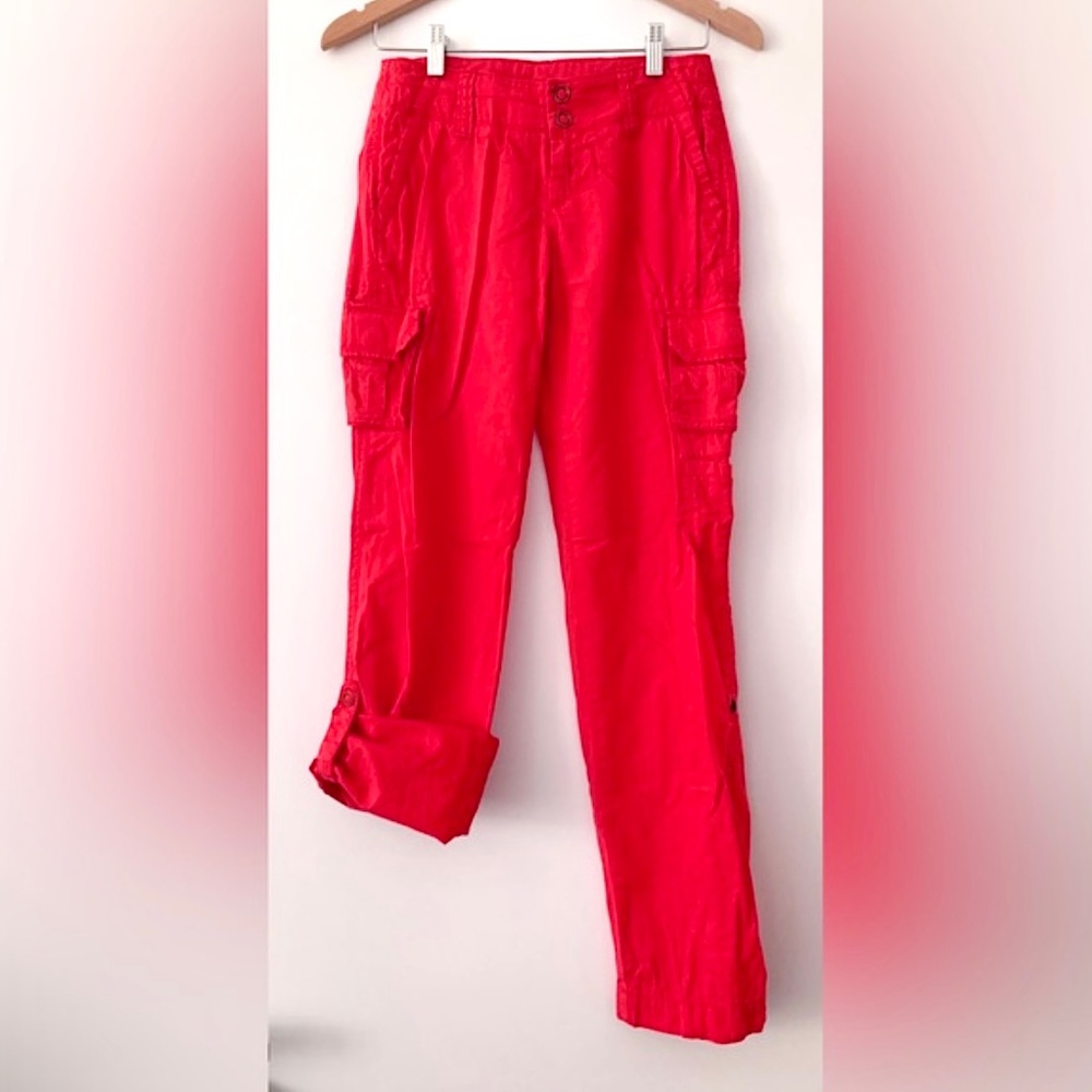 ❗️CLEAROUT❗️OLD NAVY coral roll-up convertible hem cargo LINEN-blend PANTS